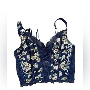 VS dream angel unlined lace up Corset bra top NEW small navy floral